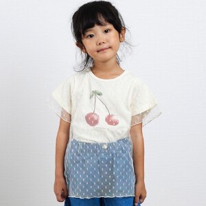 Kids' Short Sleeve T-shirt Little Girls Tulle Kids 2024 Spring/Summer