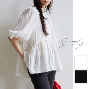 Button Shirt/Blouse Fringe Tops Peplum