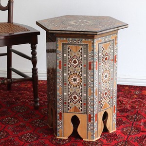シリア製寄木細工の木製サイドテーブル Mサイズ W43xH53xD43cm