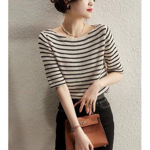 T-shirt Knitted T-Shirt Stripe Spring/Summer Ladies'