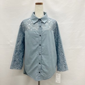 Button Shirt/Blouse Roll-up Mixing Texture Tops Switching 2024 Spring/Summer