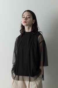 T-shirt Tulle Layered Cut-and-sew