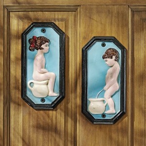 ティンクルツインズ(お手洗いサイン男の子女の子用) バスルーム トイレ鋳鉄製壁装飾彫像装飾輸入品
