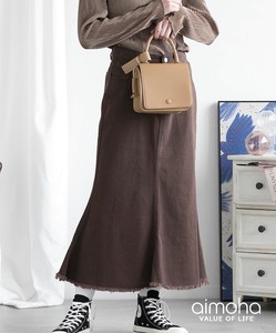 《 aimoha select 》デニムマーメイドスカート ロング スカート 切りっぱなし 裾フリンジ