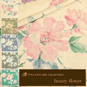 有輪商店 YUWA 広幅綿麻シーティング "beauty flower" [A:Natural] / 生地 布 / 全5色 / 445933