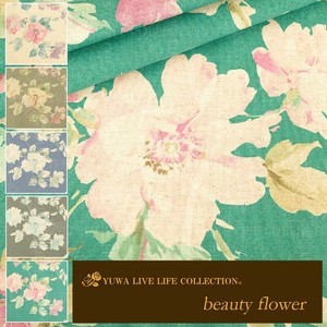 有輪商店 YUWA 広幅綿麻シーティング "beauty flower" [E:Turquoise] / 生地 布 / 全5色 / 445933