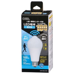 OHM LED電球 E26 100形相当 人感明暗センサー付 昼光色 LDA14D-G R51