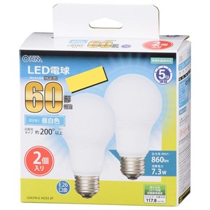 OHM LED電球 E26 60形相当 広配光 昼白色 2個入 LDA7N-G AG53 2P