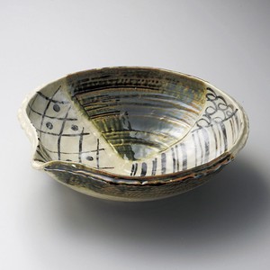 織部幾何紋片口10.0鉢(土物)　美濃焼　日本製 陶器