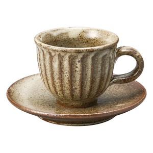 【信楽焼】灰釉彫 丸 コーヒー碗皿