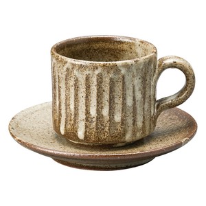 【信楽焼】灰釉彫 コーヒー碗皿