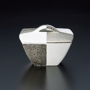 白磁プラチナ市松角蓋物(有田焼)日本製 強化磁器