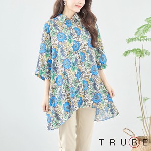 Button Shirt/Blouse Patterned All Over Cotton L M 【2024NEW】