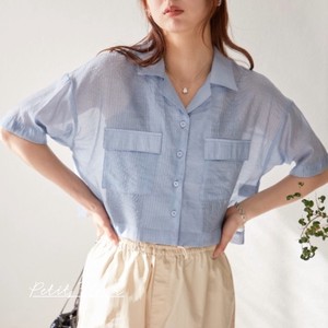 Button Shirt/Blouse Sheer Stripe