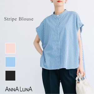 Button Shirt/Blouse Stripe Collar Blouse