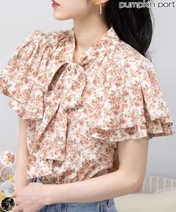 Button Shirt/Blouse Floral Pattern Shirring