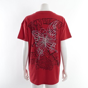 ロゴプリント×バタフライモチーフ刺繍半袖Tシャツ Y2K