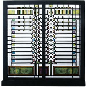 フランク・ロイド・ライト財団公認マーティンハウス開き窓ステンドグラス壁装飾吊り下げ木製ベース輸入品