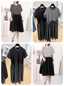 Casual Dress Mixing Texture Docking One-piece Dress Switching 2024 Spring/Summer