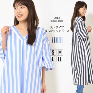 Casual Dress Side Slit Stripe Long V-Neck Casual L One-piece Dress