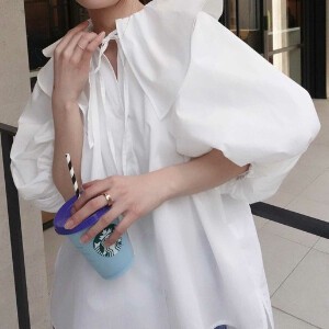 Button Shirt/Blouse Frilled Blouse Tops Summer Spring