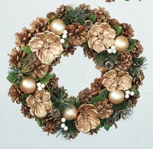【予約販売】［2024ｸﾘｽﾏｽ］彩か｜Saika　Wreath Pinecone gold glitter M