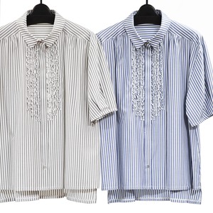 Button Shirt/Blouse Stripe Embroidered