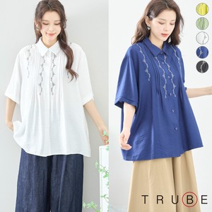 Button Shirt/Blouse Pintucked Design L Embroidered M 【2024NEW】