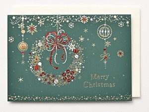 クリスマスカード ■リース柄 ■シンプル系 ■箔押し、グリッター付き ■二つ折り無地中紙付