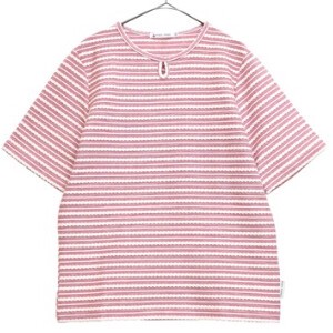 【大きいサイズあり】日本製 ぷっくり可愛いみつあみボーダー半袖Tシャツ　143409