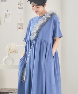 Casual Dress Plain Color Waist Long Summer Spring One-piece Dress Switching