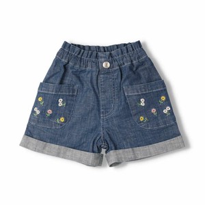 Kids' Short Pant Roll-up Stretch Denim Embroidered 3/10 length