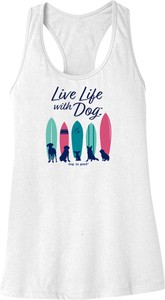 Women's　ノースリーブ　『Live Life with Dog Surf』　プリント　タンクトップ