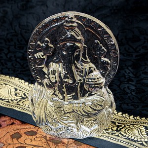 インドの神様 ガラス製ペーパーウェイト〔9cm×7cm〕 - ガネーシャ
