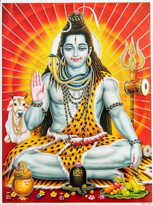 〔約40.5cm×約30.5cm〕輝くラメ入り・インドのヒンドゥー神様ポスター - シヴァ