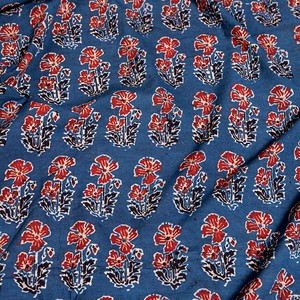 〔約3.8m 長尺布】伝統息づくインドから　昔ながらの木版インディゴ藍染布〔横幅：約111.5cm〕