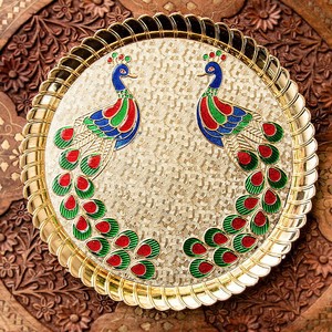 【約25.5cm】インドの礼拝皿 プージャターリー 孔雀