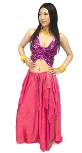 ベリーダンス衣装　スカート・ブラ 上下セット - 赤紫