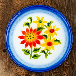 タイのレトロホーロー 花柄飾り皿 RABBIT BRAND〔約25.5cm×約2cm〕