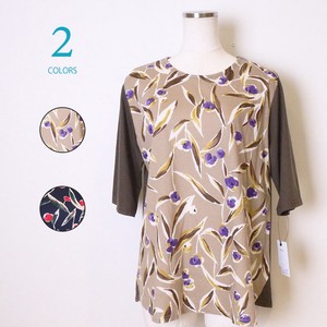 T-shirt Floral Pattern Switching Cut-and-sew