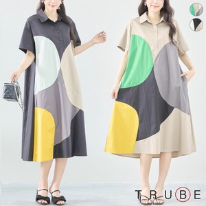 Casual Dress Color Palette Circle Pattern L One-piece Dress M 【2024NEW】