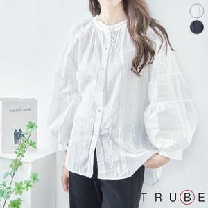 Button Shirt/Blouse Collarless Lace Blouse Cotton L M 【2024NEW】