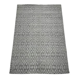 手織り絨毯　ラグ　約140x200cm　ウール　ハンドノット　グレー　マット　凸凹