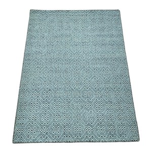 手織り絨毯　ラグ　約140x200cm　ウール　ハンドノット　スモークブルー　マット　凸凹