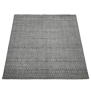 手織り絨毯　ラグ　約200x200cm　ウール　ハンドノット　グレー　マット　凸凹