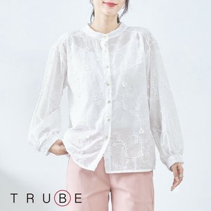 Button Shirt/Blouse Collarless Lace Blouse Cotton L 【2024NEW】