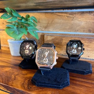 スタート＆ストップスクエアウォッチ　全3色　アクセサリー　腕時計　アナログ式　メンズ　革ベルト