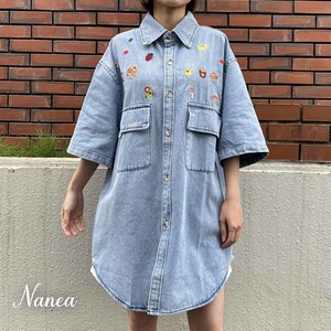Button Shirt/Blouse Denim Embroidered 2024 NEW