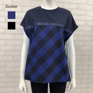 T-shirt Switching Checkered Cut-and-sew