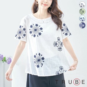 T-shirt Pullover Floral Pattern Cotton L Embroidered 【2024NEW】